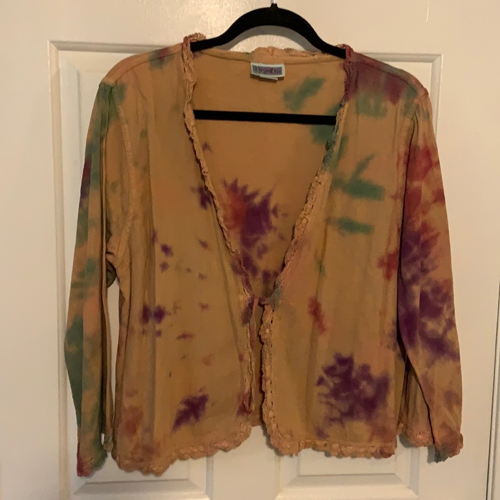 Eucalyptus Lace Trim Tie Dye Cardigan Handmade Cotton